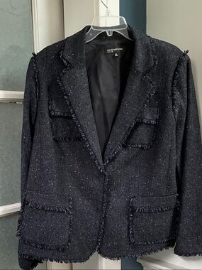 Jones New York BlUe Tweed Frayed-Edge Blazer Jacket